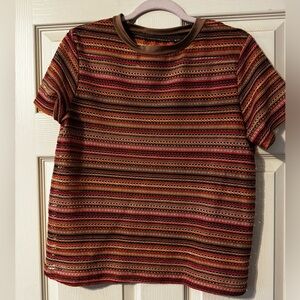 Striped Short Sleeve Knit Top in Autumn Hues